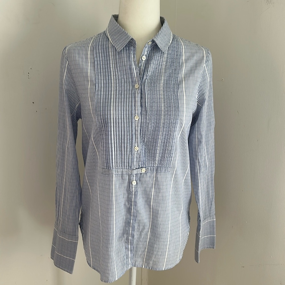 J. Crew Light Blue & White Striped Cotton Blouse sz 4